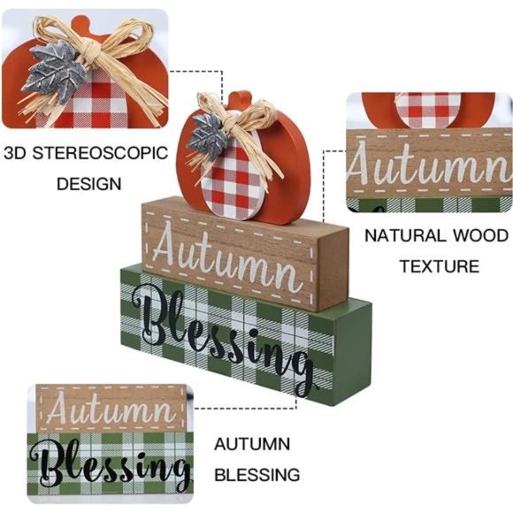 Thanksgiving Decorations for Home, Large Size 3-Layered Wood Block with Pumpkin - Picture 5 of 7